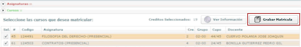 Matriícula Estudiantes antiguos