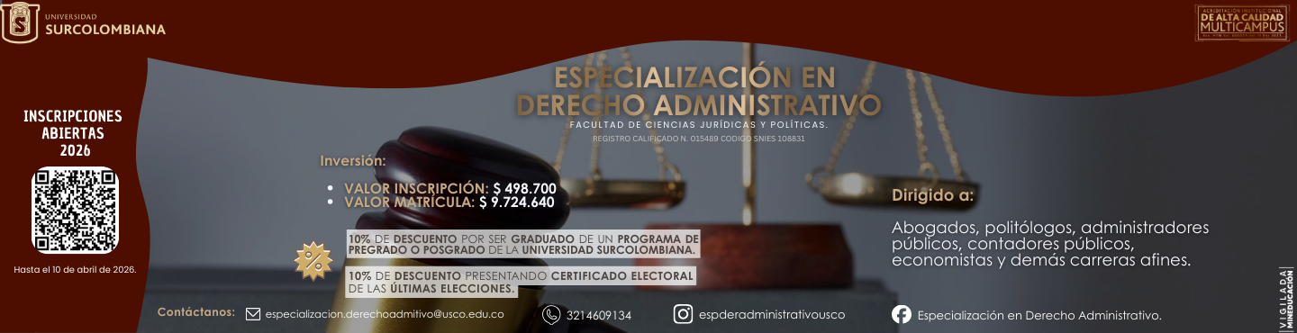 Especialización en Derecho Administrativo para el segundo semestre de 2026